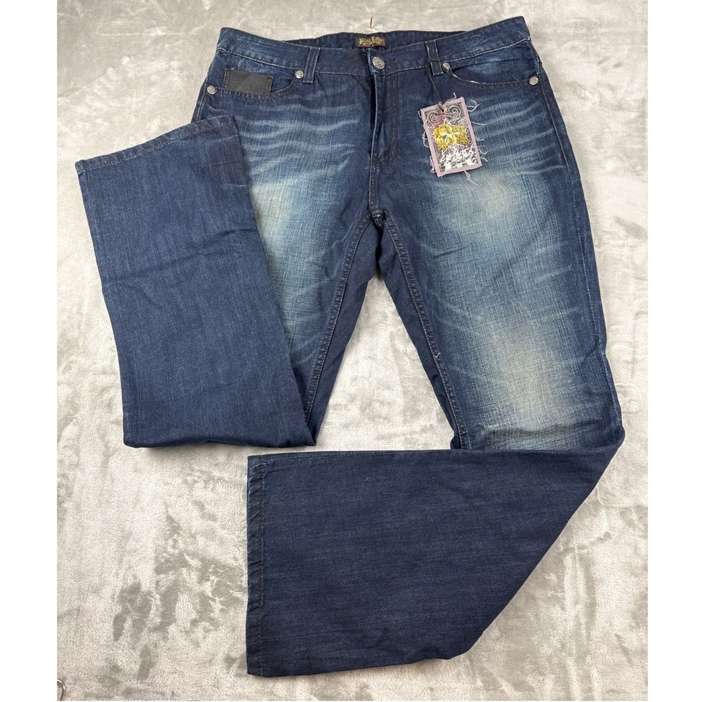 Blac Label Authentic Mens Dark Wash Straight Leg Jeans Faux Leather Trim Size 40